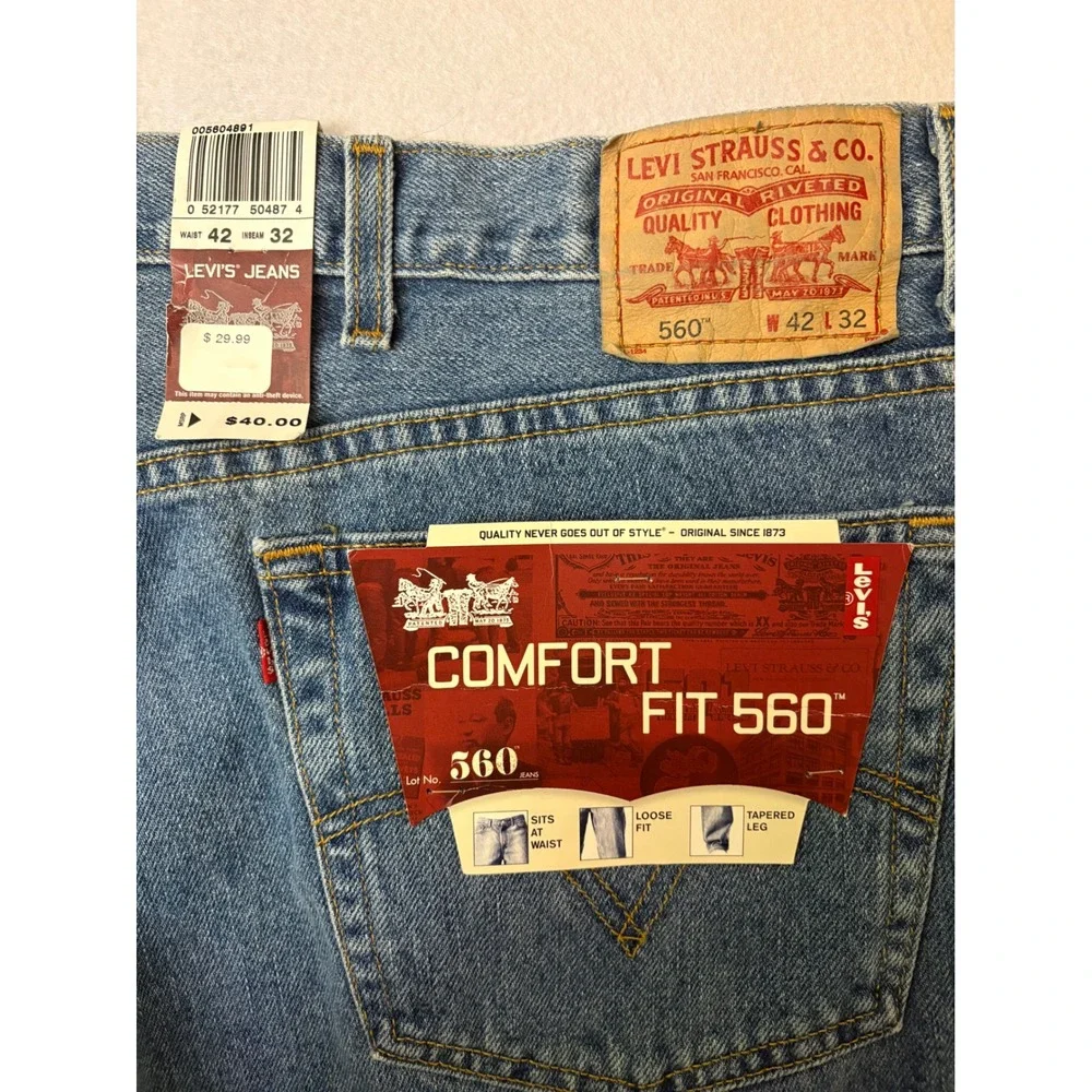 Vintage Levis 560 Comfort Fit Jeans Mens 42x32 Medium Wash Loose Tapered Denim